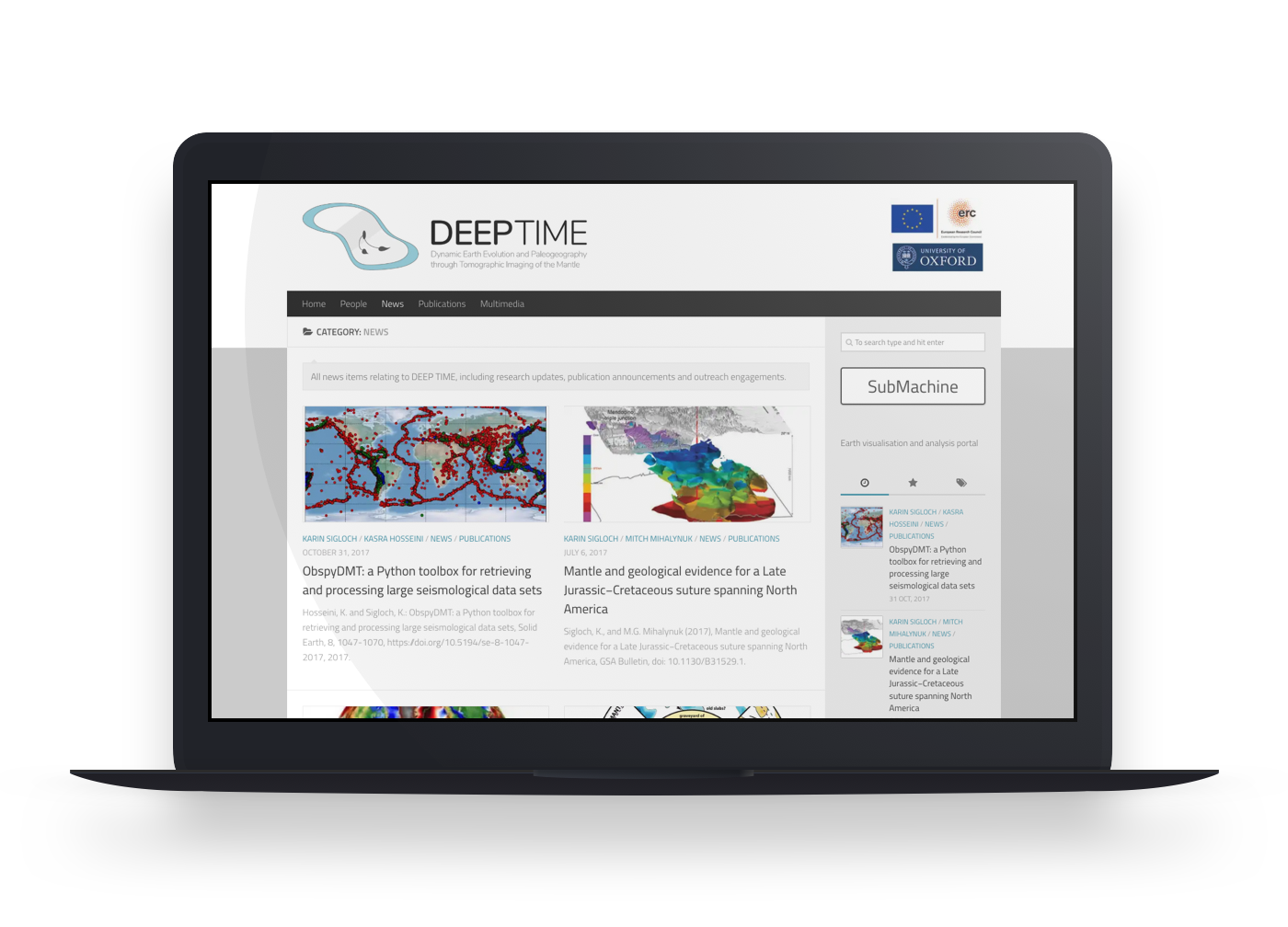 DEEP TIME News page on latptop