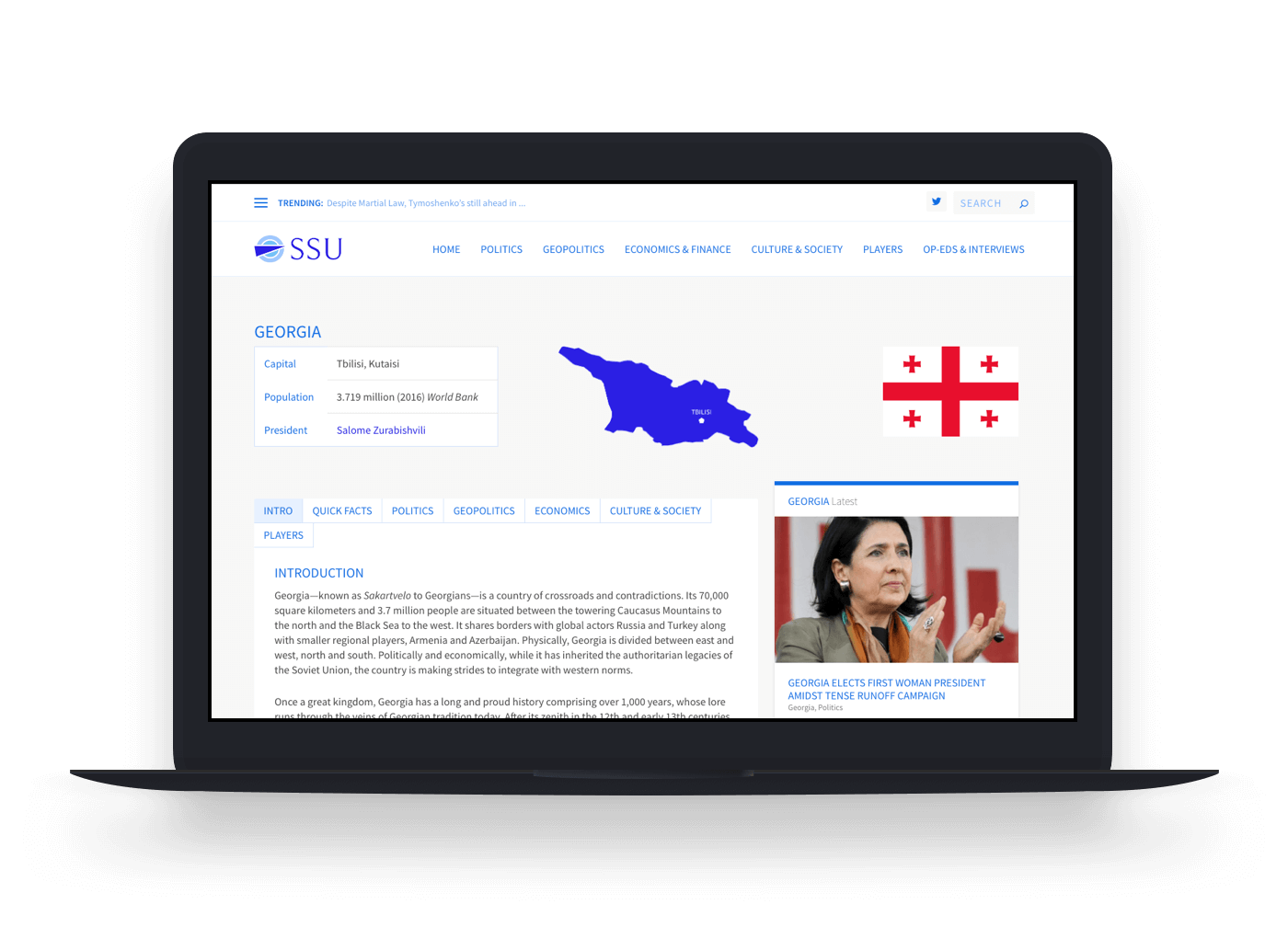 SSU Insight Country page on laptop