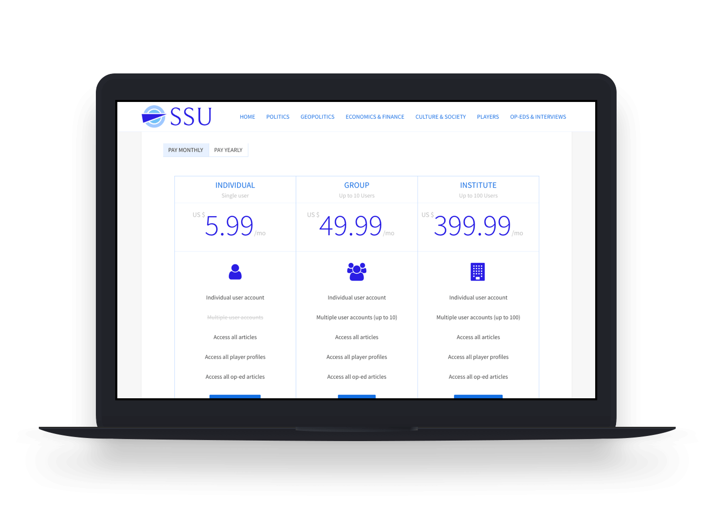 SSU Insight Memberships page on laptop
