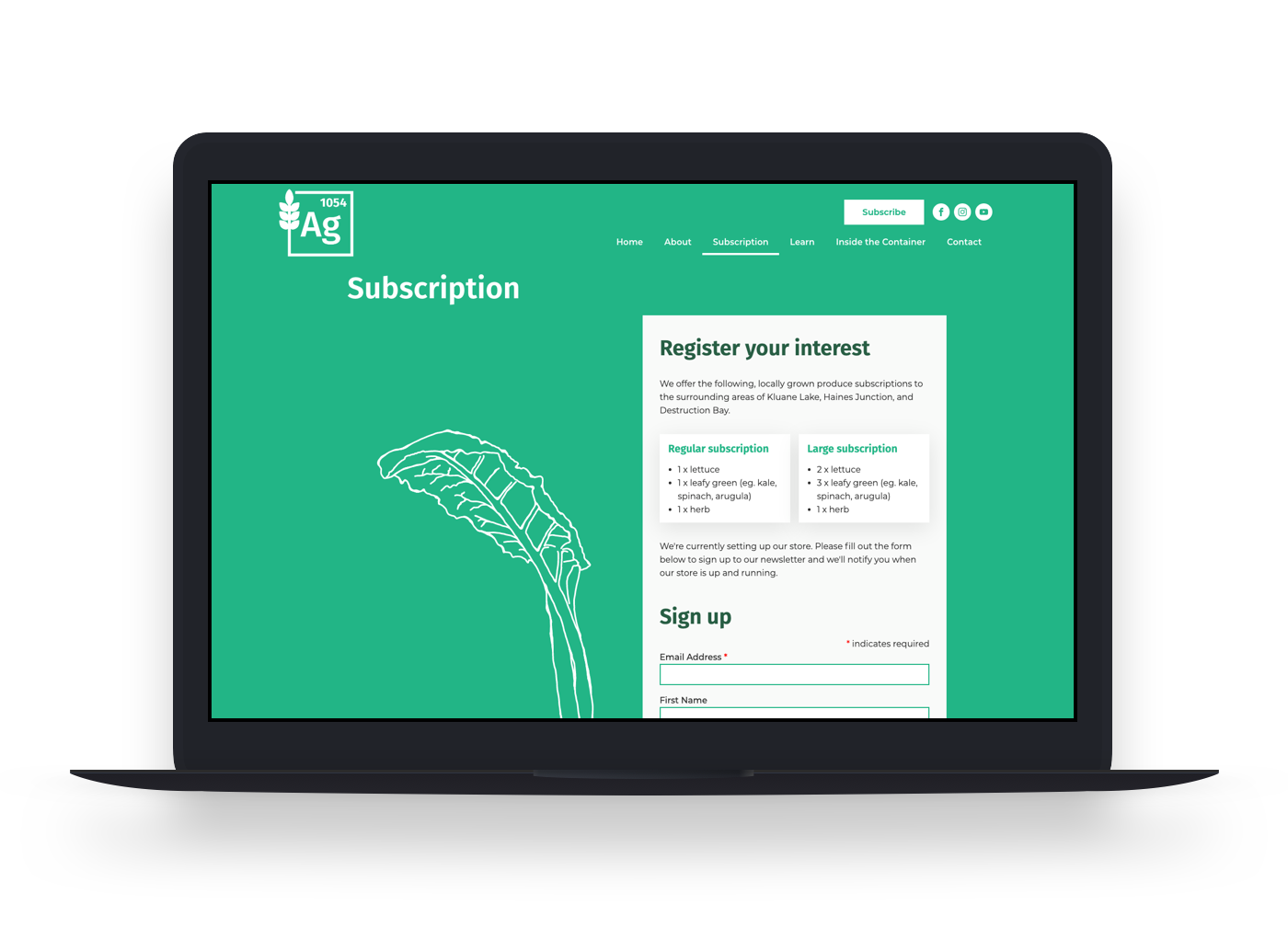 Ag1054 Subscription page on laptop