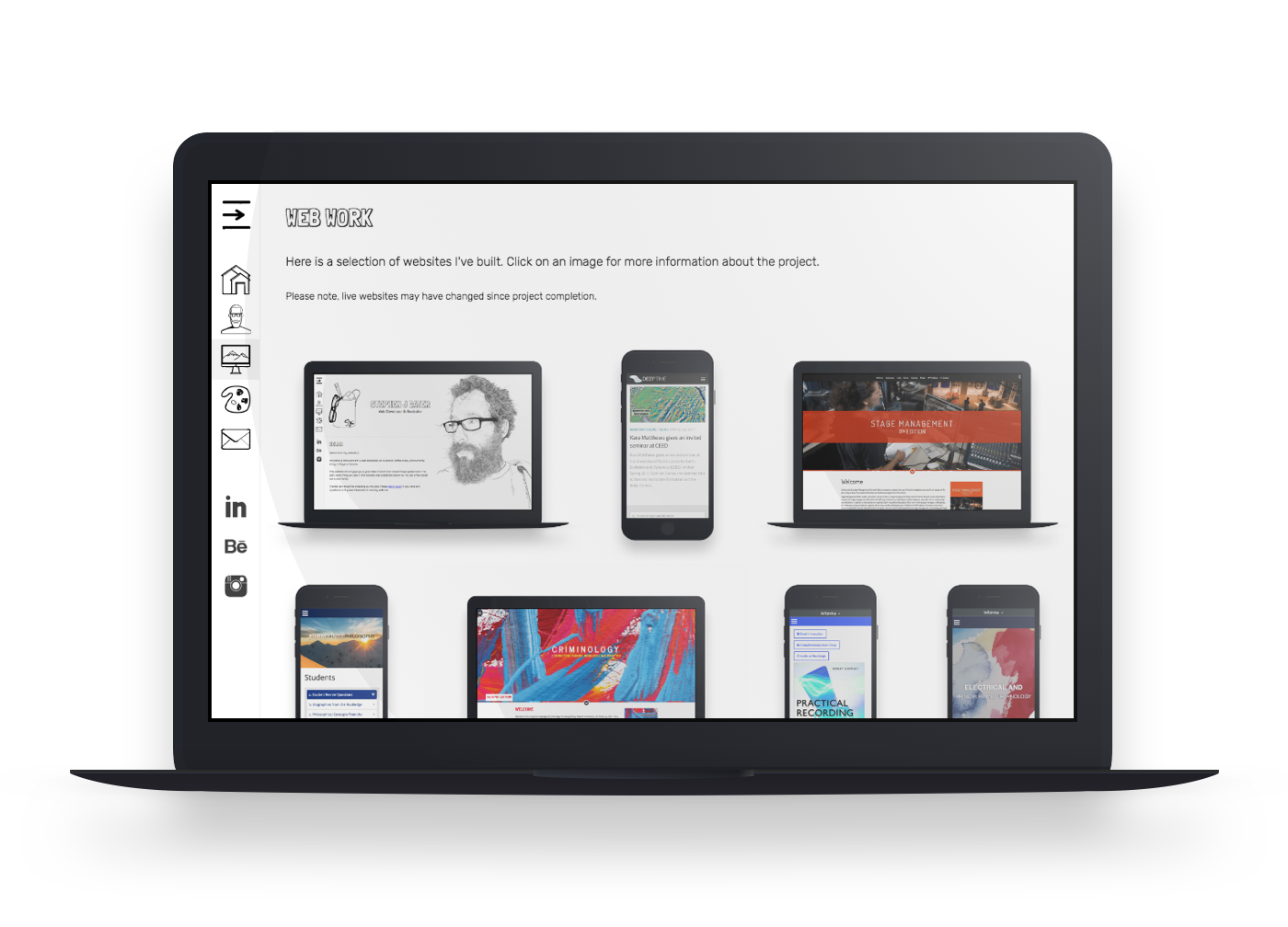 Stephen J Cater website - Web Work page on laptop